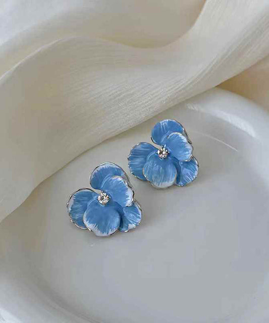 Brief Blue Alloy Zircon Stud Earrings