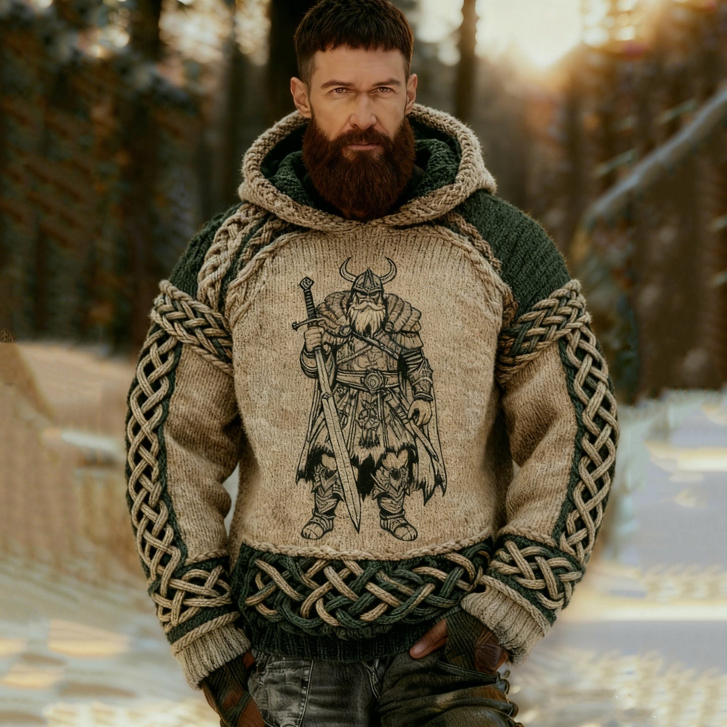 Men's Viking Samurai Celtic Knot Art Casual Hoodie elevenforest