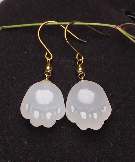 Simple White 14k Gold Jade Cat Paw Drop Earrings