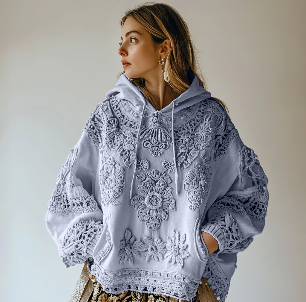 Comstylish Women's Floral Embroidery Art Casual Cozy Hoodie