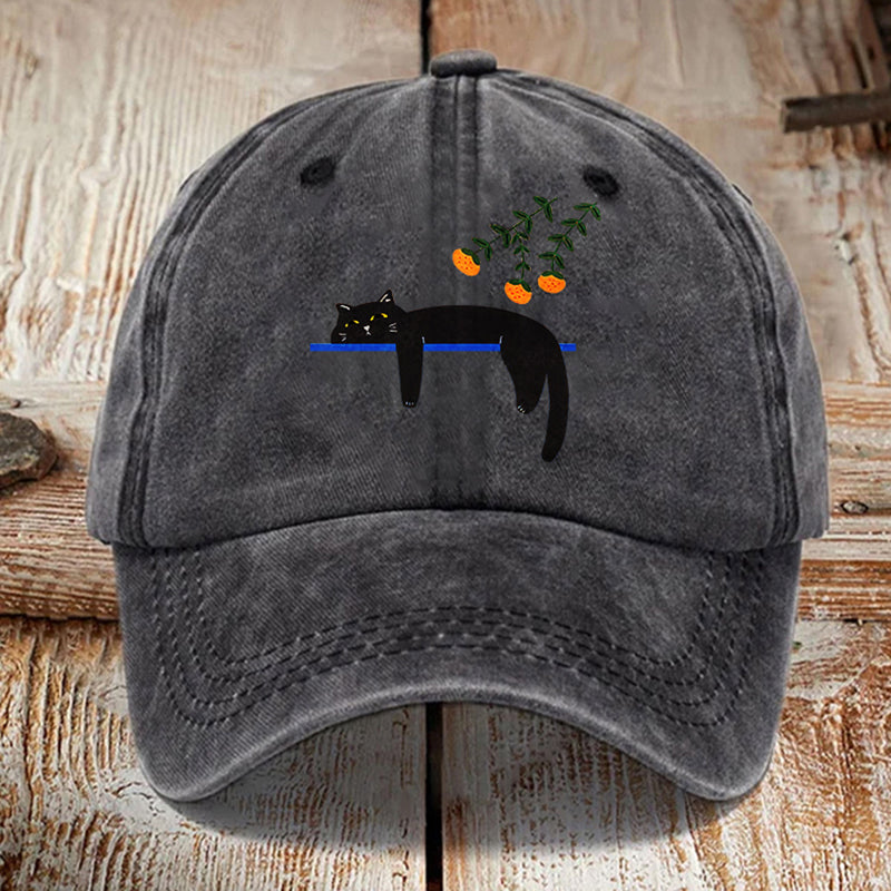 Abstract Creative Lazy Black Cat Washed Sun Hat elevenforest