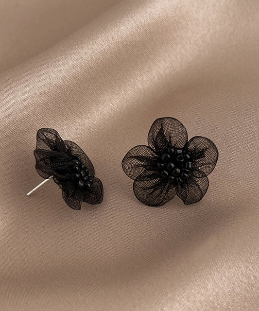 Original Design Black Tulle Stud Earrings