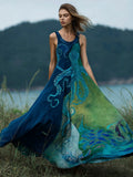 Ocean Octopus Gradient Art Women's Linen Vest Maxi Dress artswardrobe