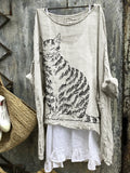 Music Notes Cat Art Flowy Linen Blend Tunic elevenforest