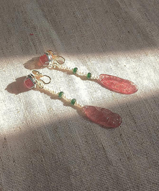 Chinese Style Watermelon Red Alloy Crystal Resin Water Drop Drop Earrings
