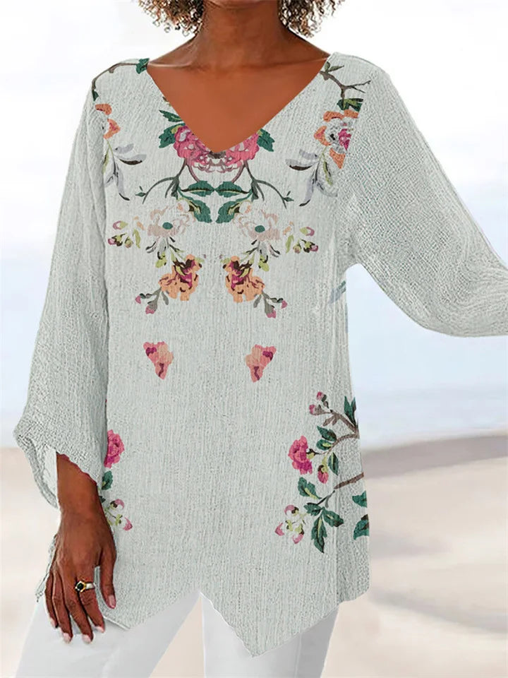 LM | Printed, loose blouse with V-neckline