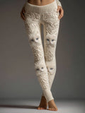Cute Fuzzy Cats Embroidered Cozy Knit Leggings elevenforest