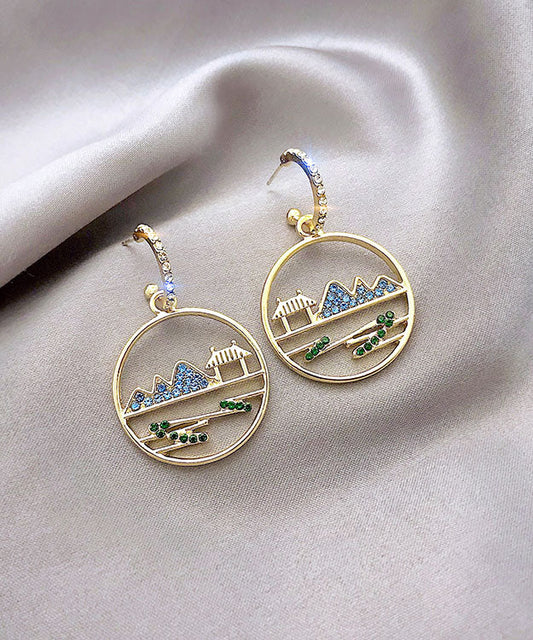 Blue Alloy Zircon Landscape Drop Earrings