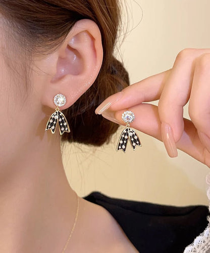 Vogue Black Copper Alloy Bow Pearl Drop Earrings