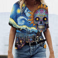 Mexican Day Of The Dead Skull Art Casual V-Neck T-Shirt elevenforest