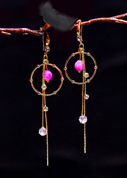 Art Zircon Tassels 14k Gold Long Drop Earrings New Style