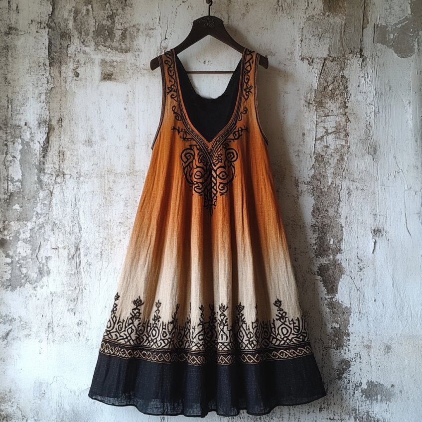 Vintage Tribal Celtic Knot Life Of Tree Patchwork Art Linen Tank Dress artswardrobe