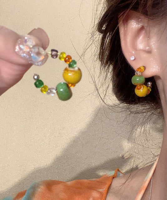 Rainbow Copper Overgild Beading Hoop Earrings