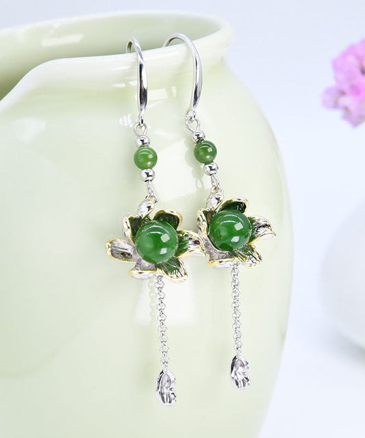 Green Sterling Silver Jade Drop Earrings