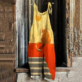Abstract Creative Cute Cat In A Daze On The Balcony Painting Art Print Loose Casual Jumpsuit elevenforest