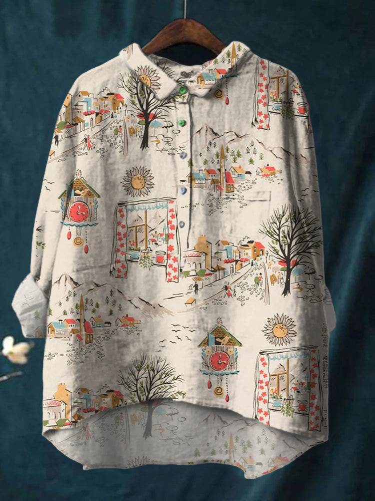 Watercolor Hand-Painted Scene Print Shirt