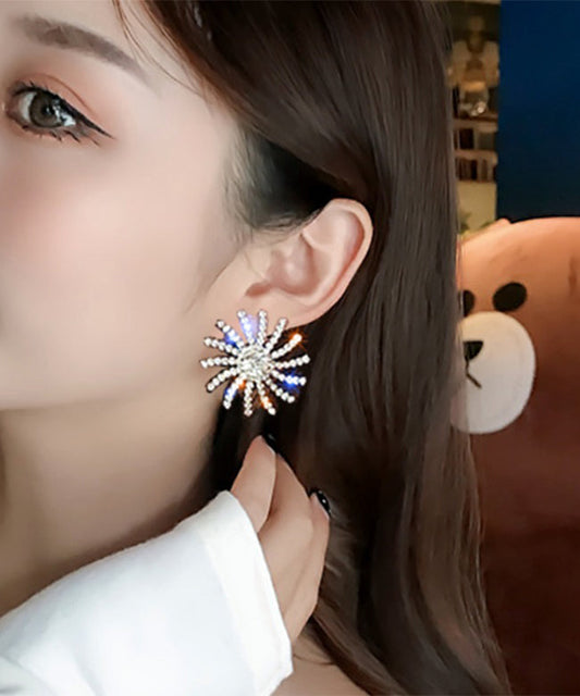 Gold Sterling Silver Alloy Zircon Sun Stud Earrings