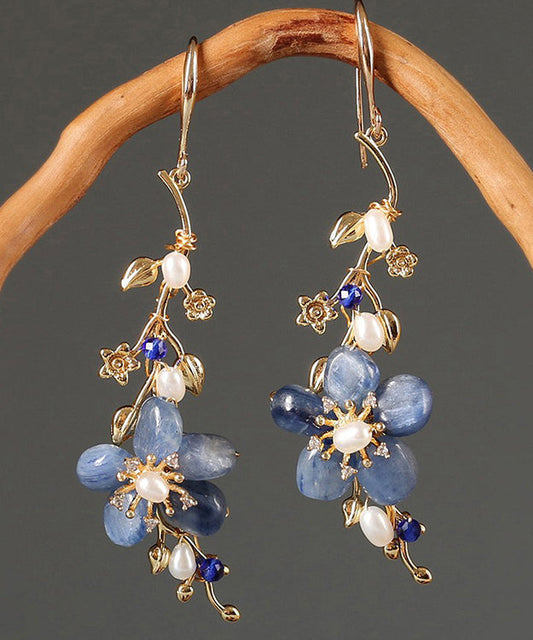 Diy Blue Sterling Silver Jade Crystal Zircon Pearl Drop Earrings