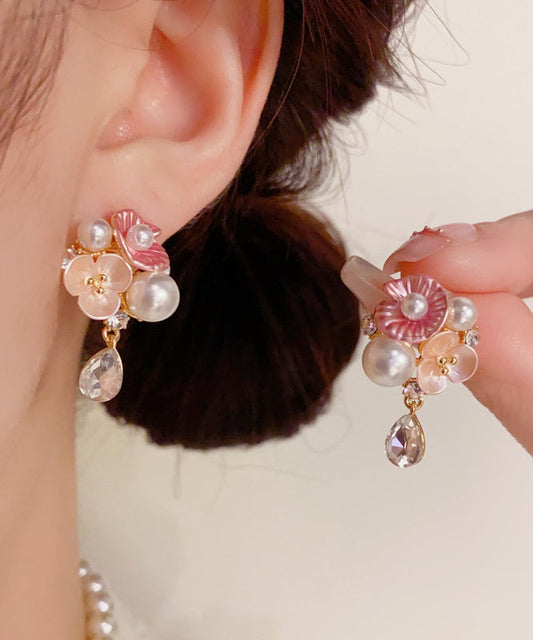Rainbow Copper Overgild Zircon Pearl Water Droplet Drop Earrings