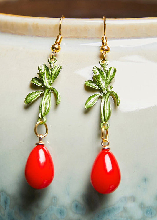 Diy Red Droplet Shape Coral Drop Earrings