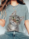 Cute Cat Art Painting Print Vintage T-Shirt elevenforest