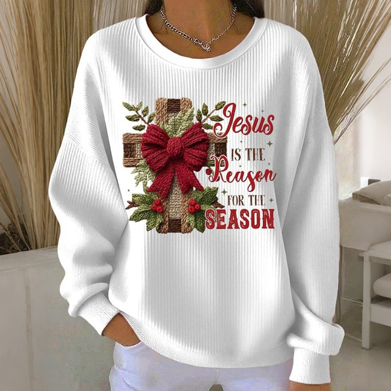 Comstylish Women's Christmas Jesus Cross Print Crew Neck Casual Sweatshirt