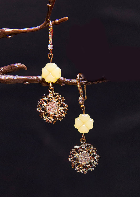 Sunflower Zircon 14k Gold Drop Earrings
