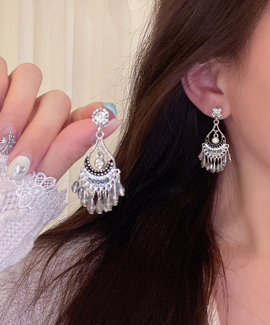Silk Alloy Crystal Zircon Wind Chime Tassel Drop Earrings