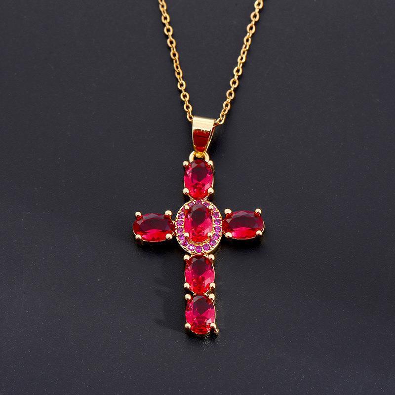 Colorful Gemstones Cross Necklaces
