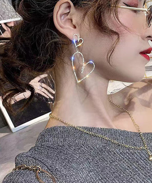Modern Silver Zircon Asymmetricar Love Heart Drop Earrings