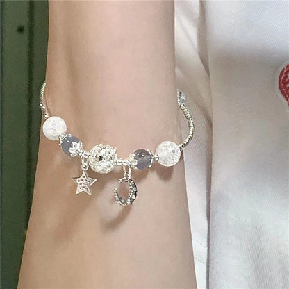 White Crystal Zircon Star Moon Charm Bracelet
