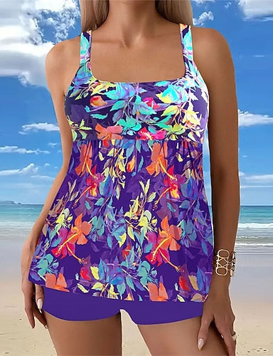 Tankini Two Piece Swimsuit Swimwear Swimwear Black Blue Breathable Quick Dry Lightweight Sleeveless - Swimming Surfing Beach Summer Spring