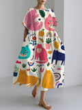 Cute Cat Pattern Linen Blend Dress elevenforest