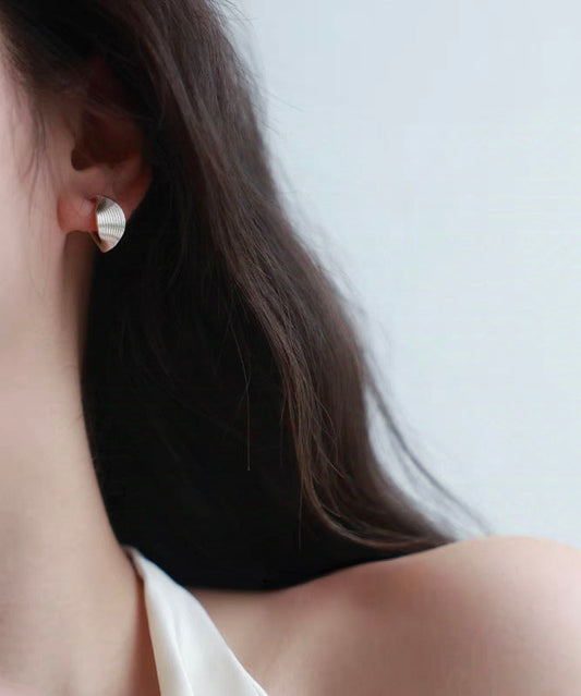 Silk Sterling Silver C-shaped Geometry Hoop Earrings