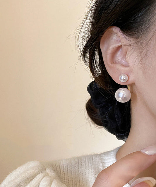 White Sterling Silver Alloy Pearl Stud Earrings