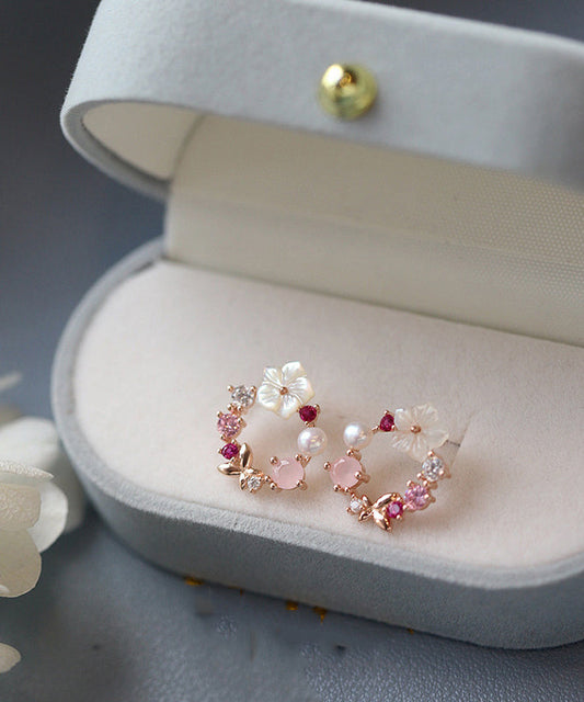Pink Copper Overgild Zircon Hoop Earrings