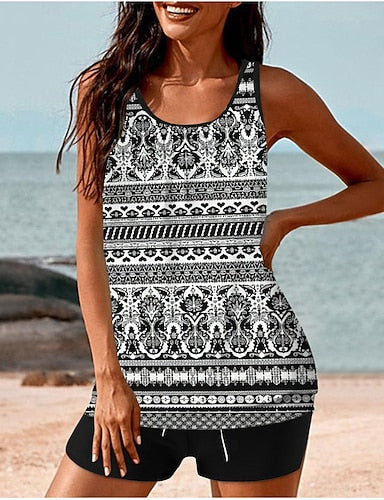 Bathing Suit Tankini 2 Pieces Geometric Uv Protection Elastic Sleeveless Swimwear Swimsuit Surfing Diving Swimming Summer