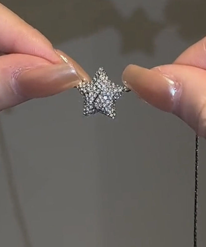 Silk Sterling Silver Zircon Five-pointed Star Pendant Necklace