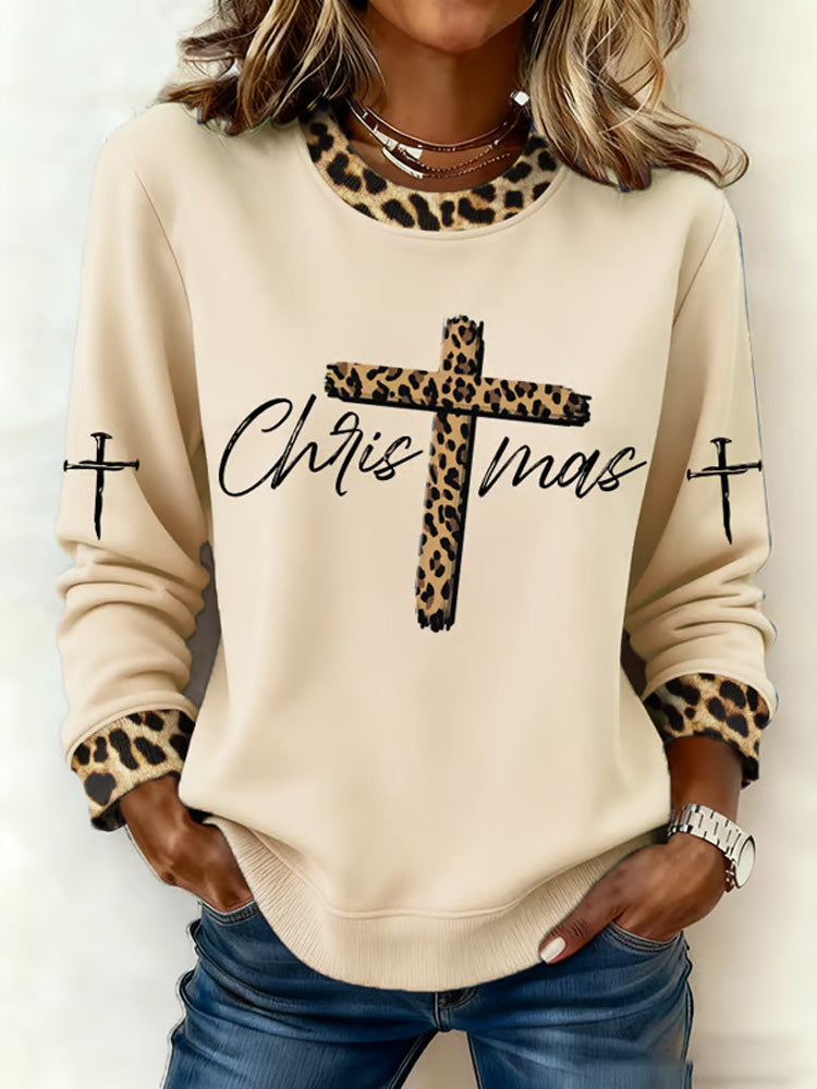 Comstylish Women's Christmas Faith Print Crew Neck Sweatshirt
