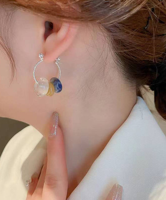 Multicolour Copper Gem Stone Glass Hoop Earrings