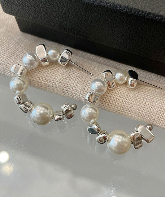 Original White Sterling Silver Pearl Broken Silver Hoop Earrings