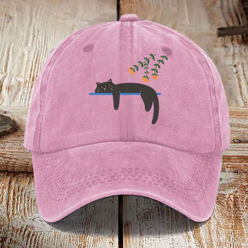Abstract Creative Lazy Black Cat Washed Sun Hat elevenforest