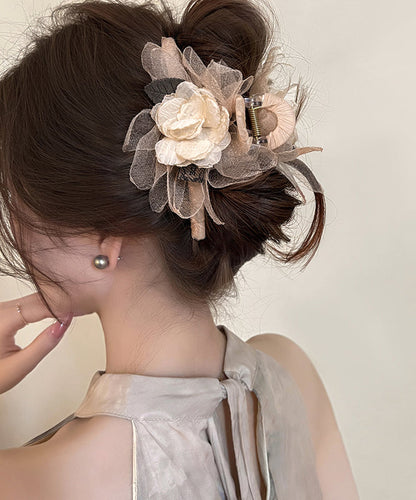 Beige Alloy Camellia Flower Tulle Hairpin