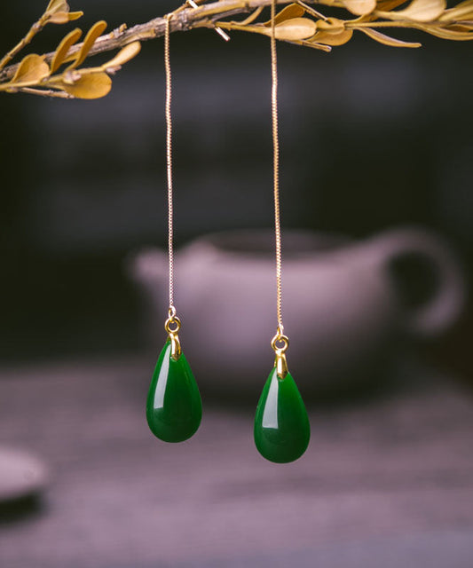 Gold Sterling Silver Jade Water Drops Drop Earrings