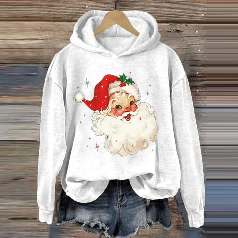Comstylish Women's Santa Print Casual Crew Neck Sweatshirt