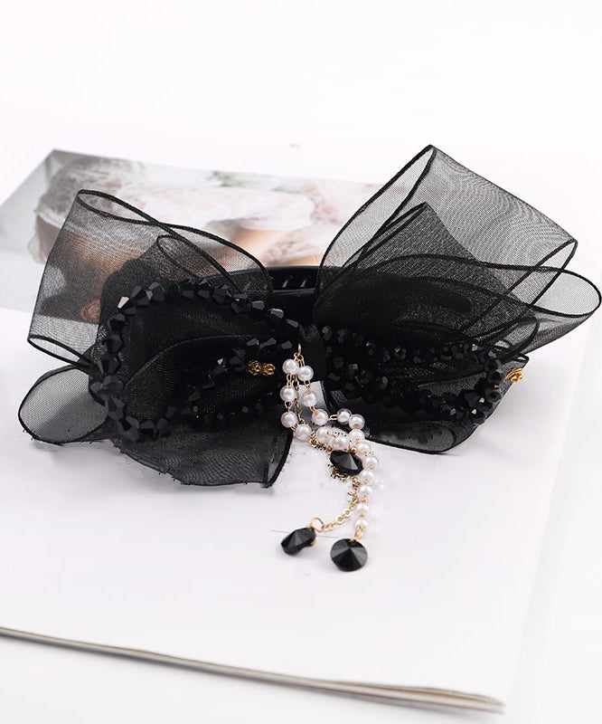 Black Acrylic Tulle Pearl Tassel Hairpin