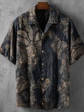 Western Style Bohemian Plant Flower Pattern Color Block Patchwork Retro Cotton And Linen Men's Shirt artswardrobe