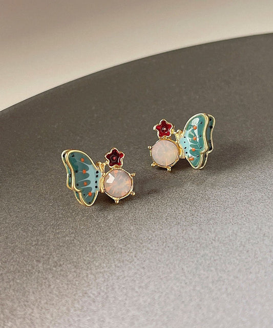Vogue Colorblock Alloy Crystal Butterfly Enamel Stud Earrings