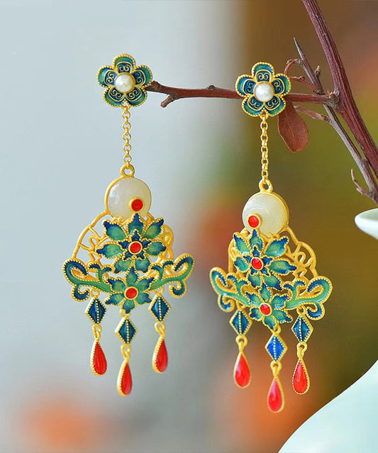 Green Sterling Silver Jade Pearl Drop Earrings