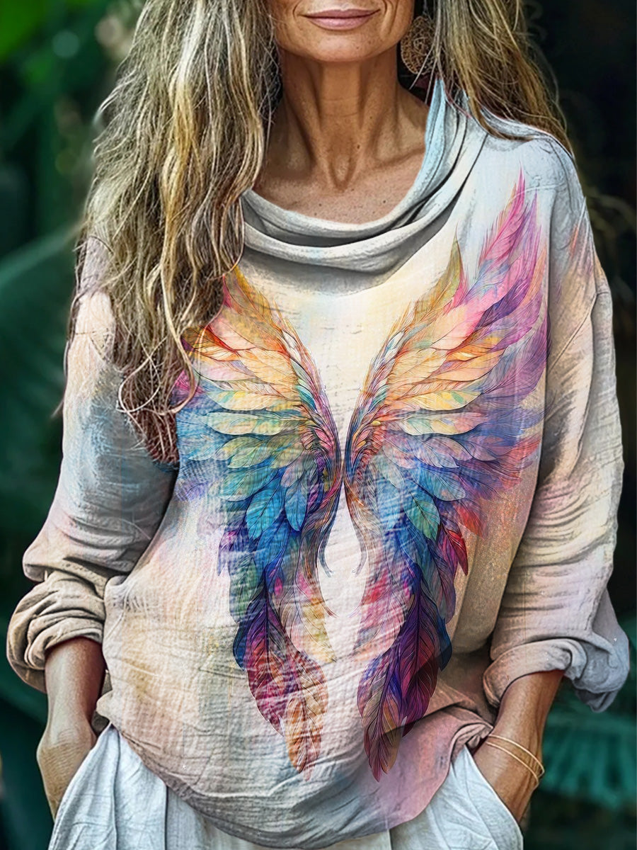Women's Colorful Wings Pattern Art Print Casual Comfort Cotton Shirt
